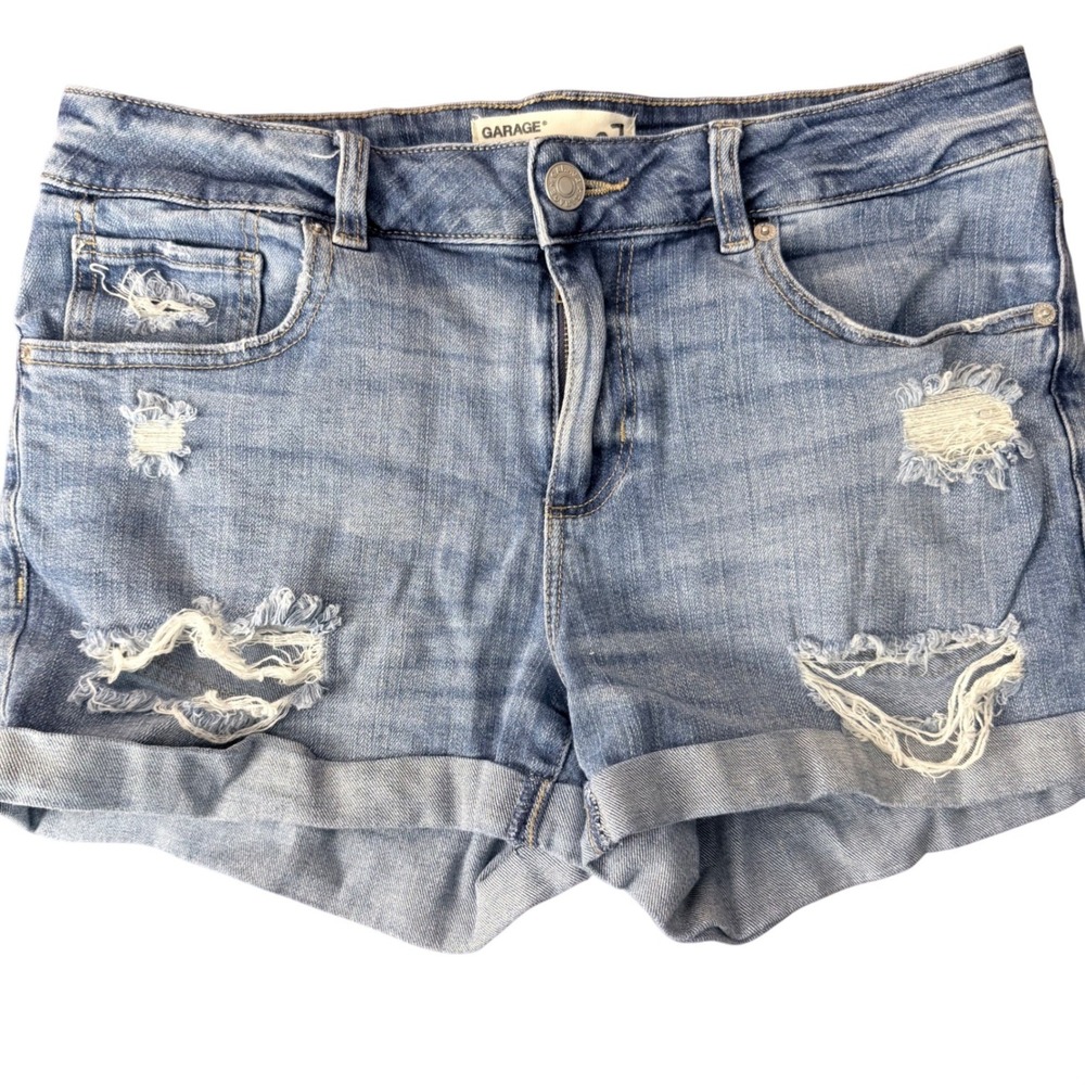 Garage Girlfriend Distressed Denim Shorts Womens 7 Medium Wash Stretch Cuffed
